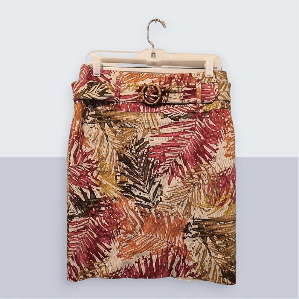 Vintage Kelly Diane Palm Leaf Pencil Skirt Belted Floral Cottagecore Size 8 - Picture 2 of 6